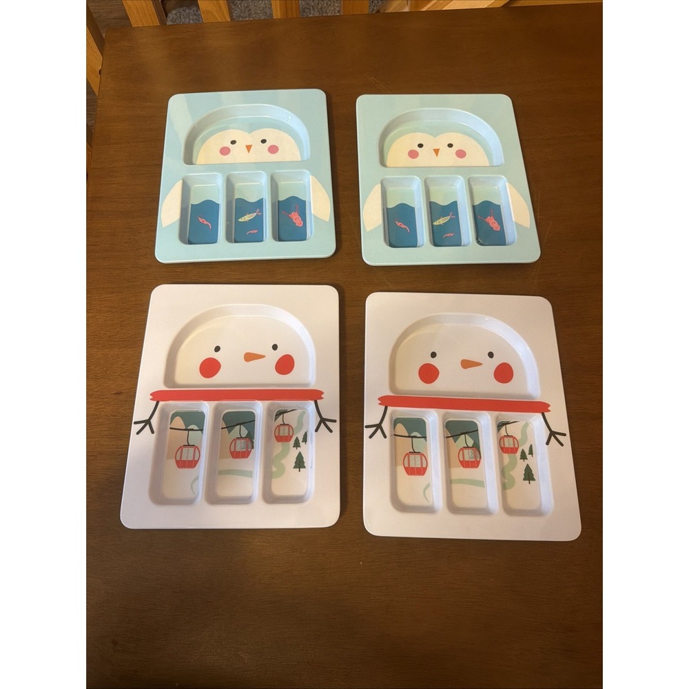 New Set Of Target Bullseye's Playground Penguin (2) & Snowman (2) Divided Plates